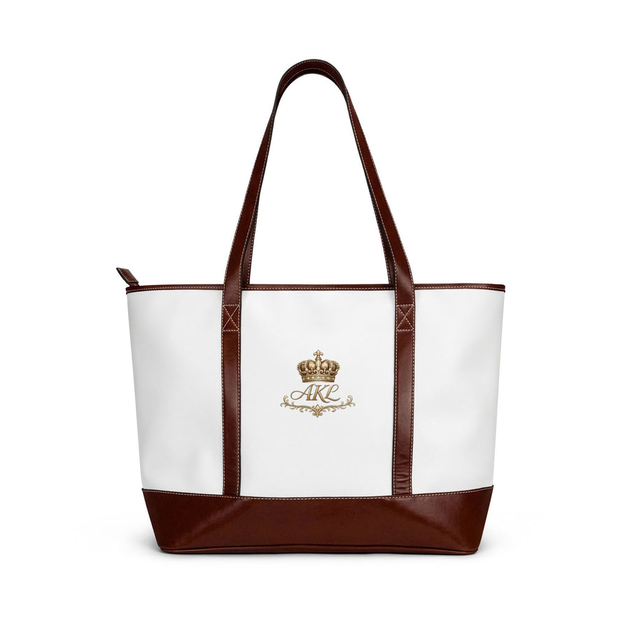 All the King's Ladies Tote Handbag — Classic White & Brown Leather-Trim Shoulder Bag